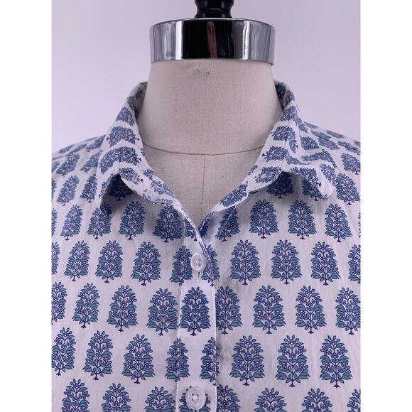 GARNET HILL Blouse Blue Floral Tree Button Up 6 - Picture 5 of 9